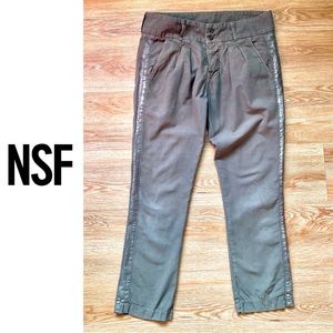 Made in USA! NSF Cropped Pants. Tuxedo Stripe. Size 27. Army Green. Pre-Owned.
